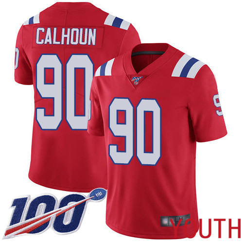 New England Patriots Football #90 100th Limited Red Youth Shilique Calhoun Alternate NFL Jersey->youth nfl jersey->Youth Jersey